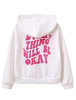 Girl's Graphic Hoodie Sweatshirt Cartoon Letter Print Pullover Tops Drop Shoulder Shirt