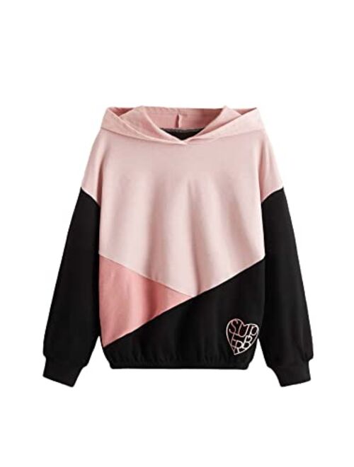 SOLY HUX Girl's Color Block Heart Print Graphic Hoodies Long Sleeve Casual Sweatshirt Pullover Tops