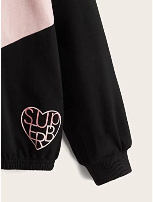 SOLY HUX Girl's Color Block Heart Print Graphic Hoodies Long Sleeve Casual Sweatshirt Pullover Tops