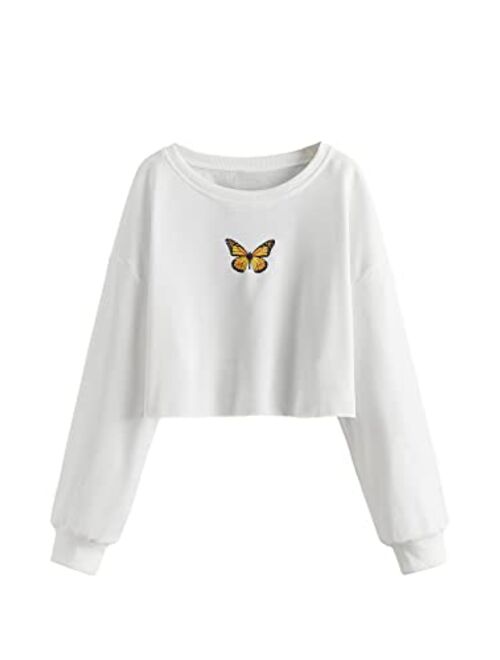 SOLY HUX Girl's Letter Graphic Crop Sweatshirt Round Neck Drop Shoulder T Shirt Pullover Tops