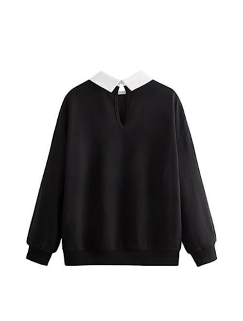 SOLY HUX Girl's Contrast Collar Letter Print Long Sleeve Pullover Top Sweatshirt