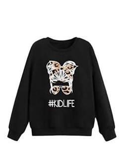 Girl's Cartoon Letter Print Long Sleeve Pullover Top Sweatshirt