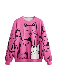 Girl's Cartoon Letter Print Long Sleeve Pullover Top Sweatshirt