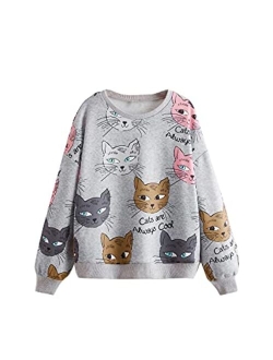 Girl's Cartoon Letter Print Long Sleeve Pullover Top Sweatshirt