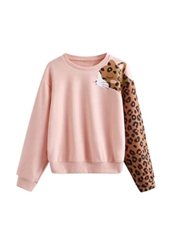 Girl's Cartoon Letter Print Long Sleeve Pullover Top Sweatshirt