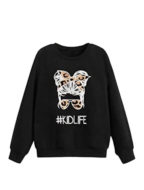 SOLY HUX Girl's Cartoon Letter Print Long Sleeve Pullover Top Sweatshirt