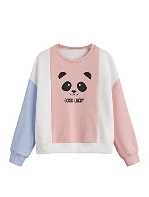 SOLY HUX Girl's Cartoon Letter Print Long Sleeve Pullover Top Sweatshirt