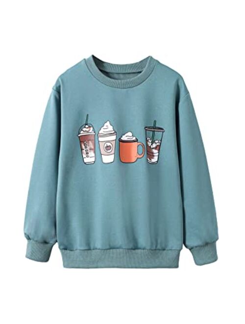 SOLY HUX Girl's Cartoon Letter Print Long Sleeve Pullover Top Sweatshirt