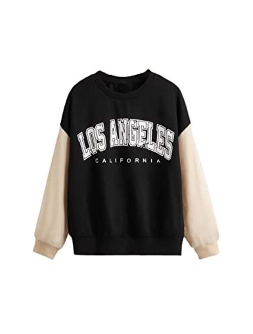 SOLY HUX Girl's Color Block Letter Print Long Sleeve Pullover Top Sweatshirt