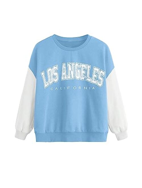 SOLY HUX Girl's Color Block Letter Print Long Sleeve Pullover Top Sweatshirt