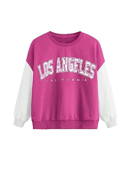 SOLY HUX Girl's Color Block Letter Print Long Sleeve Pullover Top Sweatshirt