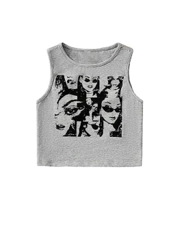 Girl's Y2k Figure Graphic Crop Tank Top Sleeveless Summer Tops