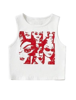 Girl's Y2k Figure Graphic Crop Tank Top Sleeveless Summer Tops