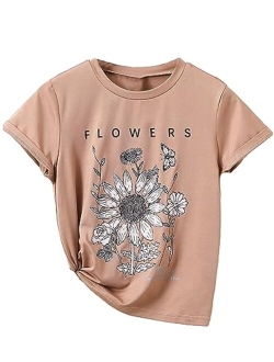 Girl's Graphic Print Tees Short Sleeve Round Neck T Shirts Tops