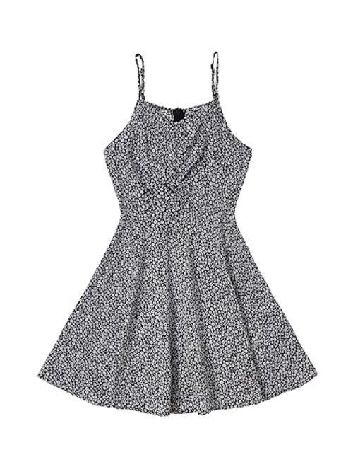 SOLY HUX Girl's Ditsy Floral Print Spaghetti Strap High Waist Flared Cami Dress