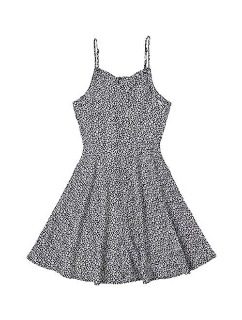 SOLY HUX Girl's Ditsy Floral Print Spaghetti Strap High Waist Flared Cami Dress