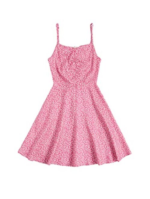 SOLY HUX Girl's Ditsy Floral Print Spaghetti Strap High Waist Flared Cami Dress