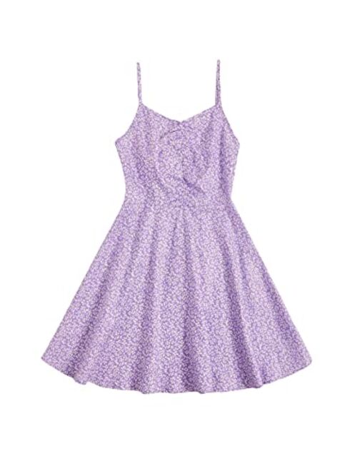 SOLY HUX Girl's Ditsy Floral Print Spaghetti Strap High Waist Flared Cami Dress