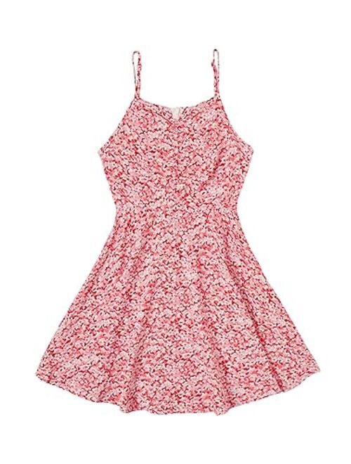 SOLY HUX Girl's Ditsy Floral Print Spaghetti Strap High Waist Flared Cami Dress