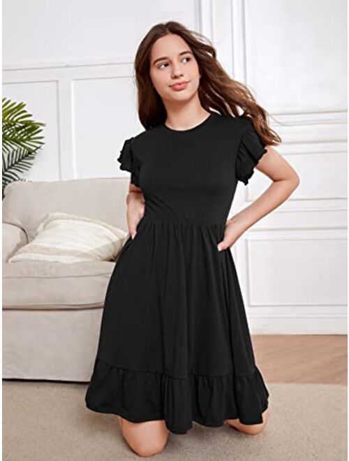 SOLY HUX Girl's Ruffle Trim Cap Sleeve High Waist A Line Short Dress