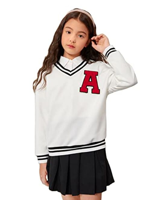 SOLY HUX Girl's Letter Print V Neck Sweatshirts Drop Shoulder Long Sleeve Pullover Shirt Tops