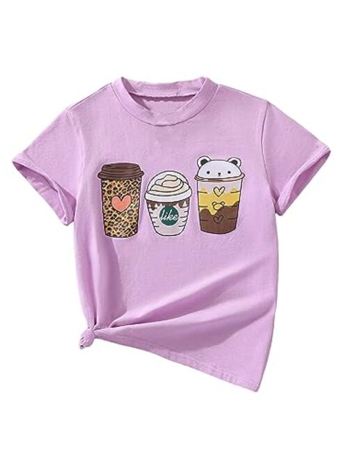 SOLY HUX Girl's T Shirts Short Sleeve Cute Graphic Tees Crewneck Cartoon Cat Print Summer Tops