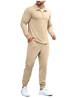 Men's 2 Piece Tracksuit Set Jogging Sweatsuit Workout Athletic Casual Quarter Zip Suit