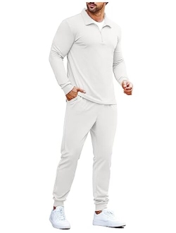 Men's 2 Piece Tracksuit Set Jogging Sweatsuit Workout Athletic Casual Quarter Zip Suit