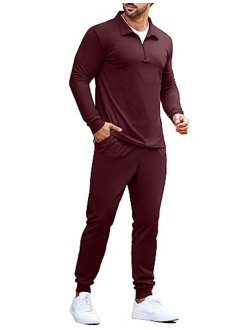 Men's 2 Piece Tracksuit Set Jogging Sweatsuit Workout Athletic Casual Quarter Zip Suit