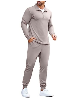 Men's 2 Piece Tracksuit Set Jogging Sweatsuit Workout Athletic Casual Quarter Zip Suit
