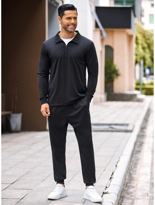 COOFANDY Men's 2 Piece Tracksuit Set Jogging Sweatsuit Workout Athletic Casual Quarter Zip Suit