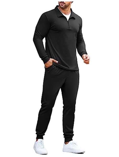 COOFANDY Men's 2 Piece Tracksuit Set Jogging Sweatsuit Workout Athletic Casual Quarter Zip Suit