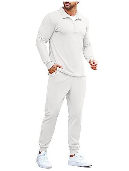 COOFANDY Men's 2 Piece Tracksuit Set Jogging Sweatsuit Workout Athletic Casual Quarter Zip Suit