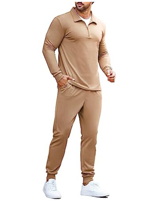 COOFANDY Men's 2 Piece Tracksuit Set Jogging Sweatsuit Workout Athletic Casual Quarter Zip Suit