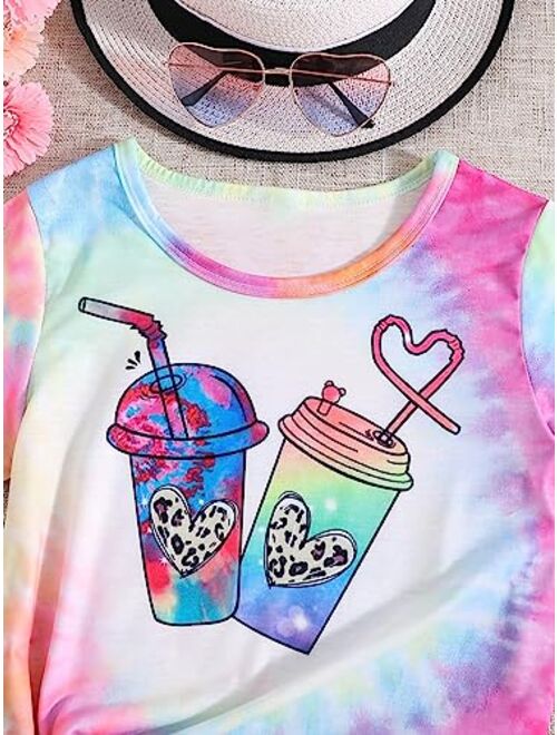 SOLY HUX Girl's Tie Dye Heart Print Graphic Tees Short Sleeve T Shirt Summer Tops
