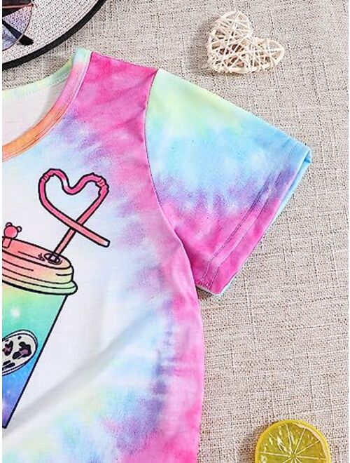 SOLY HUX Girl's Tie Dye Heart Print Graphic Tees Short Sleeve T Shirt Summer Tops