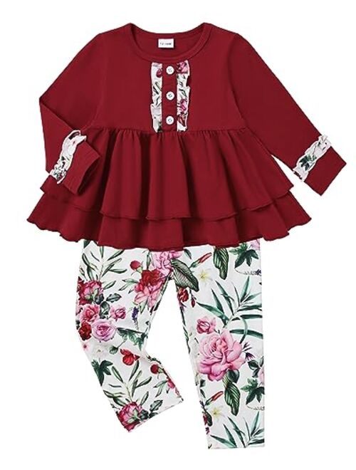 DISAUR Toddler Girls Clothes 12M-5T Cute Baby Girl Outfits Long Sleeve Ruffle Top Flared Pants Little Girl Fall Clothing