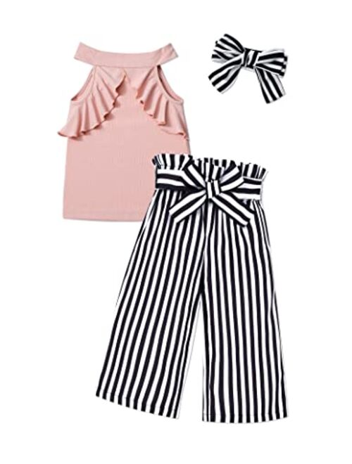 MIGU Toddler Girls Clothes Summer Outfits Sets with Short Sleeve T-Shirt Top + Girls Casual Pants +Headband 3Pcs Set