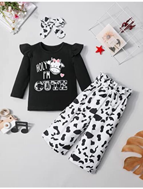 CRISONE Toddler Girl Clothes Letter Print Ruffled Shirt+Long Pants+Headband 3pcs Cute Fall Outfit Set