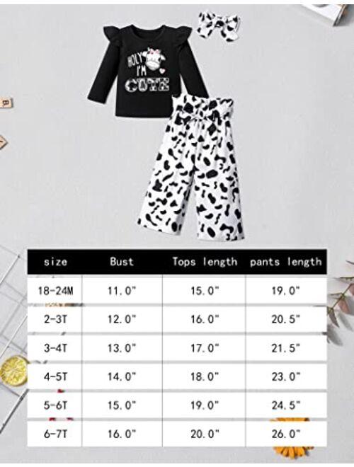 CRISONE Toddler Girl Clothes Letter Print Ruffled Shirt+Long Pants+Headband 3pcs Cute Fall Outfit Set