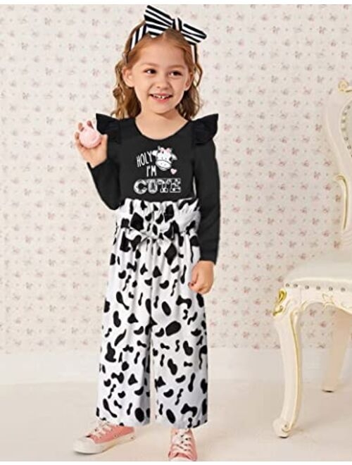 CRISONE Toddler Girl Clothes Letter Print Ruffled Shirt+Long Pants+Headband 3pcs Cute Fall Outfit Set