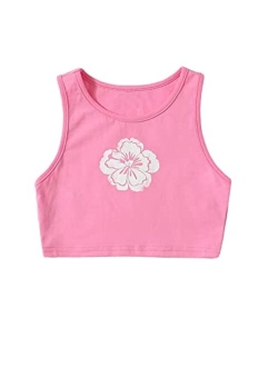 Girls Colorblock & Floral Print Ribbed Knit Tank Top Cute Clothes Fashion 2023