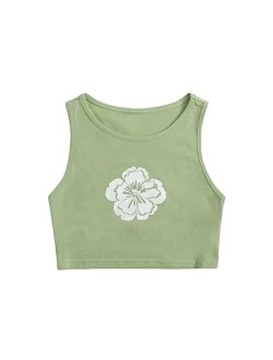 Girls Colorblock & Floral Print Ribbed Knit Tank Top Cute Clothes Fashion 2023