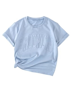 Girl's Letter Tee Short Sleeve Round Neck Summer T Shirt Tops