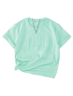 Girl's Letter Tee Short Sleeve Round Neck Summer T Shirt Tops