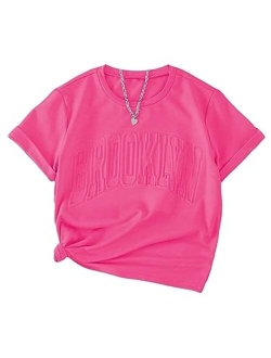 Girl's Letter Tee Short Sleeve Round Neck Summer T Shirt Tops