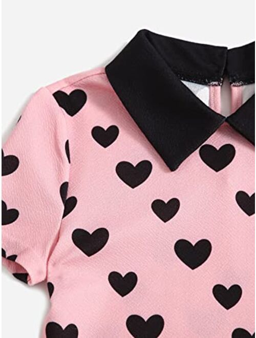 SOLY HUX Girl's Heart Print Contrast Collar Short Sleeve Bodycon Dress