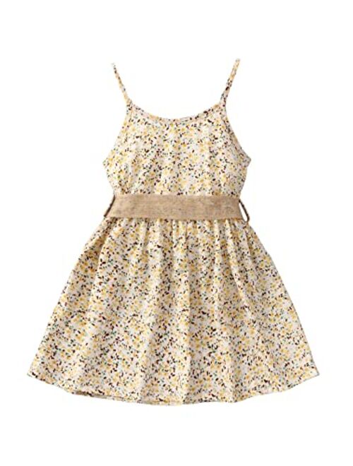 SOLY HUX Toddler Girl's Ditsy Floral Print Spaghetti Strap Belted Cami Dress Summer Dresses