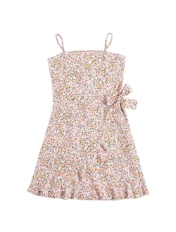 Girl's Spaghetti Strap Dress Floral Print Sleeveless Summer Beach Casual Sundress A-line Mini Dresses