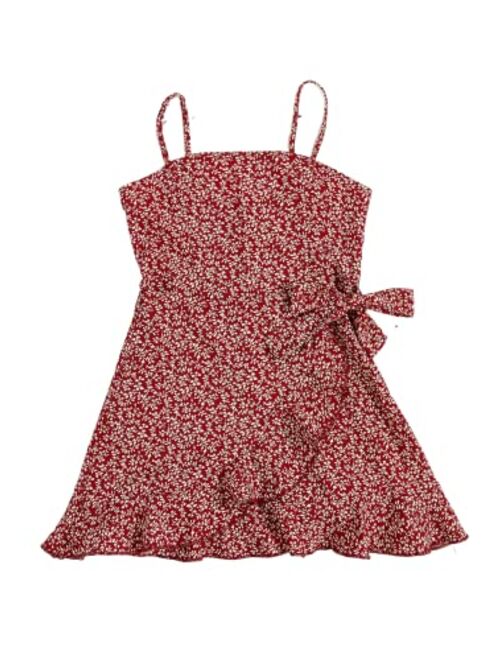 SOLY HUX Girl's Spaghetti Strap Dress Floral Print Sleeveless Summer Beach Casual Sundress A-line Mini Dresses